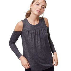 Ann Taylor LOFT Grey Metallic Sparkly Cold Shoulder Long Sleeve Top, Small